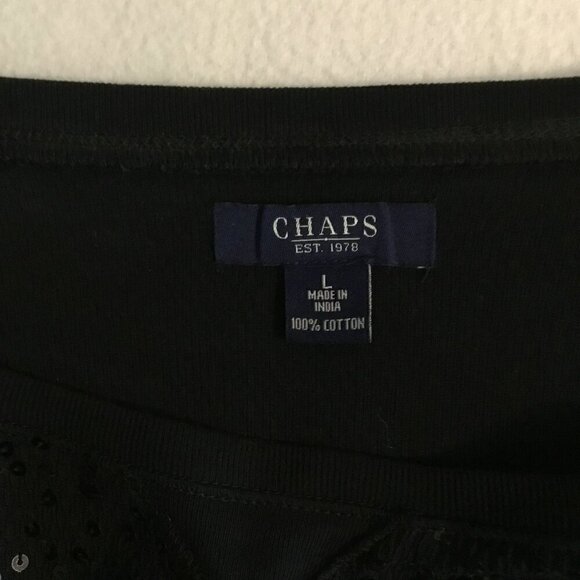 Chaps Sequined Long Sleeve Tee Sparkly Festive Crew Neck Sz Large Black Event - Picture 6 of 7